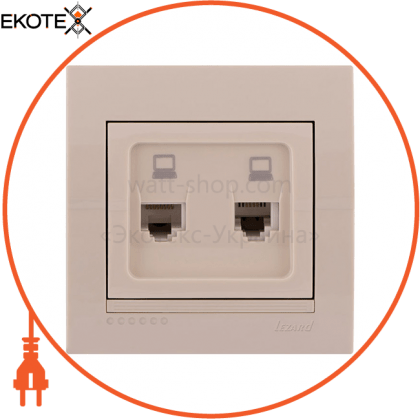 Розетка комп'ютерна подвійна 702-0303-141 Колір Крем / Крем 2 шт. RJ45 роз'єм CAT5, Lezard, 702-0303-141