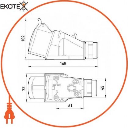 Силова розетка стаціонарна 3Р+N+Z, 400В, 16А, IP44 безгвинтова, Enext, 125S