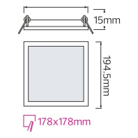 Світлодіодний світильник врізний Slim/Sq-15 15W 6400K, Horoz Electric, 056-005-0015-020