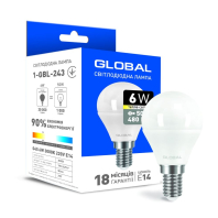 Світлодіодна лампа Global G45 F 6W тепле світло E14, Global, 1-GBL-243
