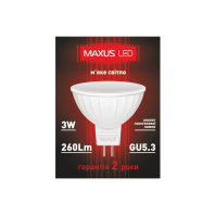 LED лампа MAXUS 3W тепле світло MR16 GU5.3 (1-LED-143-01), Maxus, 1-LED-143-01