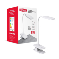 Світлодіодна настільна лампа на кліпсі з акумулятором MAXUS Desk Lamp 5W 5000K WH CLIP Battery