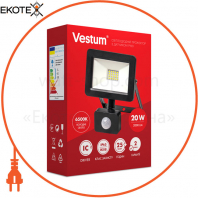 Світлодіодний прожектор з датчиком руху Vestum 20W 2 000Лм 6500K 175-250V IP65 1-VS-3010