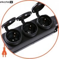 Розетка наружной установки тройная с заглушками, IP44 106-0400-0101 2P+PE, 1*16A, 220-240V (каучук)