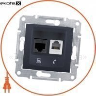 Sedna Розетка телефон+PCRJ11 + RJ45 cat.6 UTP без рамки, графіт