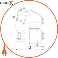 Силова розетка стаціонарна e.socket.pro.5.32, 5п., 380В, 32А (125), Enext, p012008