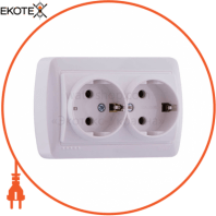 Розетка подвійна з/з кераміка 711-0200-127 Колір Білий/Білий 250V 16A~