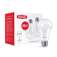 Лампа світлодіодна A60 10W 4100K 220V E27 (2шт), Maxus, 2-LED-776