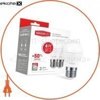 Лампа світлодіодна G45 F 6W 4100K 220V E27 (по 2 шт.), Maxus, 2-LED-542-01