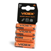 Батарейка сольова Videx R6P/AA 4шт SHRINK CARD, Videx, 21157