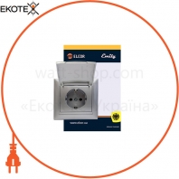 Розетка з заземленням з захисними шторками з кришкою Emily 9215 сірий металік ELCOR