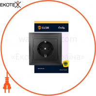 Розетка із заземленням Emily 9215 чорна ELCOR