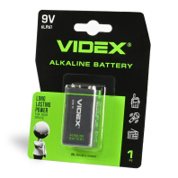 Батарейка лужна Videx 6LR61/9V (Крона) 1шт BLISTER, Videx, 23235