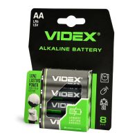 Батарейка лужна Videx LR6/АА 8шт BLISTER CARD, Videx, 23483