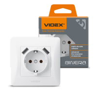 Розетка одинарна із заземленням та 2USB біла VIDEX BINERA, Videx, 24435