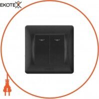 VIDEX BINERA Выключатель 2кл с подстветкой черный графит (VF-BNSW2L-BG) (20/120)
