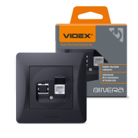 Розетка CAT3 одинарна телефонна чорний графіт VIDEX BINERA, Videx, 24467