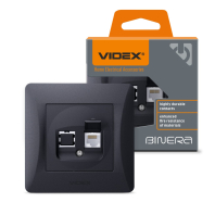 Розетка CAT6 одинарна комп'ютерна чорний графіт VIDEX BINERA, Videx, 24468