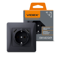 Розетка одинарна із заземленням та 2USB чорний графіт VIDEX BINERA, Videx, 24473