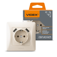 Розетка одинарна із заземленням та 2USB кремова VIDEX BINERA, Videx, 24694