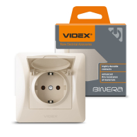 VIDEX BINERA Розетка 1ая с заземлением и крышкой кремовая (VF-BNSK1GC-CR) (20/120)