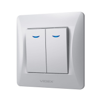 Вимикач двоклавішний з підсвіткою срібний шовк VIDEX BINERA, Videx, 24895