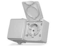 VIDEX BINERA IP65 Розетка наружная 1ая с заземлением и выключатель 1кл серый (VF-BNW3-G) (5/50)