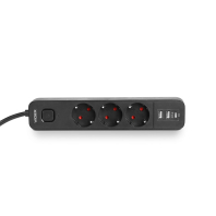 Мережевий подовжувач VIDEX ONCORD з/з 3п 3м (3x1.5мм) 2.4А 2USB+USB-C з кнопкою Black, Videx, 27694