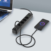 Мережевий подовжувач VIDEX ONCORD з/з 4п 3м (3x1.5мм) 3.4А USB(QC3.0) +USB-C(PD20W) з кнопкою Black, Videx, 27696