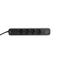 Мережевий подовжувач VIDEX ONCORD з/з 4п 3м (3x1.5мм) 3.4А USB(QC3.0) +USB-C(PD20W) з кнопкою Black, Videx, 27696