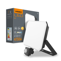 LED прожектор VIDEX F3 50W 5000K з датчиком руху 220V Black (VLE-F3-0505B-S), Videx, 27718