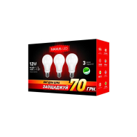 Набір LED ламп 12W тепле світло А65 Е27 220V (3-LED-335-01), Maxus, 3-LED-335-01