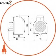 Силова розетка вбудована 3Р+N+Z, 400В, 16А, IP44, Enext, 53