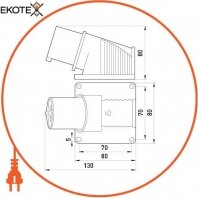 Силова вилка стаціонарна 3Р+Z,16A,IP44, Enext, 3623-220