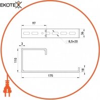 Кронштейн настінно-стельовий H:110 мм L:175, Enext, A5-7-16-Y110