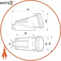 Силова розетка стаціонарна 3Р+N+Z, 400В, 32А, IP67, Enext, 2646-137