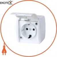 Розетка одинарна e.aqua.1231.gr з з/к, для зовнішнього монтажу, IP54, кришка біла