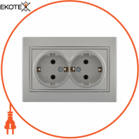 Розетка подвійна з/з - FireProof Бакеліт 701-1010-127B Колір Сірий металік 250V 16A~