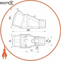 Силова розетка стаціонарна 3Р+N+Z, 400В, 32А, IP44 безгвинтова, Enext, 127S