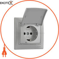 Розетка с/з с крышкой - FireProof Бакелит 701-1010-123B Цвет Серый металлик 16A 250V~