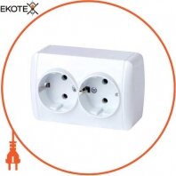 Розетка двойная e.aqua.1233.gr с з / к, для наружного монтажа, IP20, без крышки