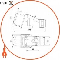 Силова розетка стаціонарна 3Р+Z, 400В, 32А, IP44 безгвинтова, Enext, 126S