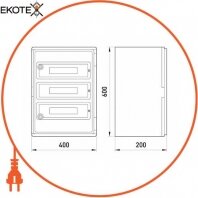 Корпус ударостійкий з АБС-пластику e.plbox.400.600.200.60 m.blank, 400х600х200мм, IP65 з панеллю під 60 модулів, Enext, CP5105