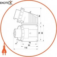 Силова вилка стаціонарна 2Р+Z, 250В,IP67, Enext, 3624-230