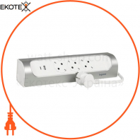 Удлинитель УГЛОВЫЙ 3х2К+Из розетки 16 А с USB A+C, с кабелем 2 м, алюминий, крашеный в цвет Белый, Legrand, 694502