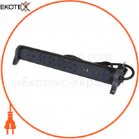 Подовжувач ПРЕМІУМ 5х2К+З розеток 16 А з USB A+C, із ПЗІП, з кабелем 1,5 м, колір Чорний