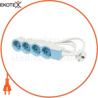 Подовжувач СТАНДАРТ 4х2К+З розетки, 16 А, з кабелем 1,5 м, колір Білий/Синій