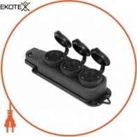 Потрійна Розетка із захисною кришкою каучукова e.socket.rubber.029.3.16, з з/к, 16А