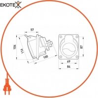 Силова розетка вбудована 3Р+N+Z, 400В, 32А, IP44 безгвинтова, Enext, 147S