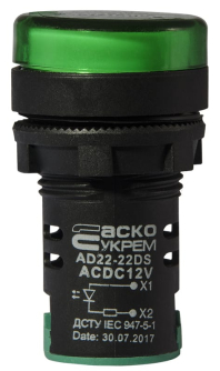 Сигнальная арматура AD22-22DS зеленая 12V АC/DC